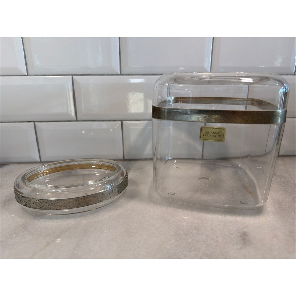 Vintage Lucite Tissue Box And Soap Holder With 22 Karat Gold Plated Band ES004